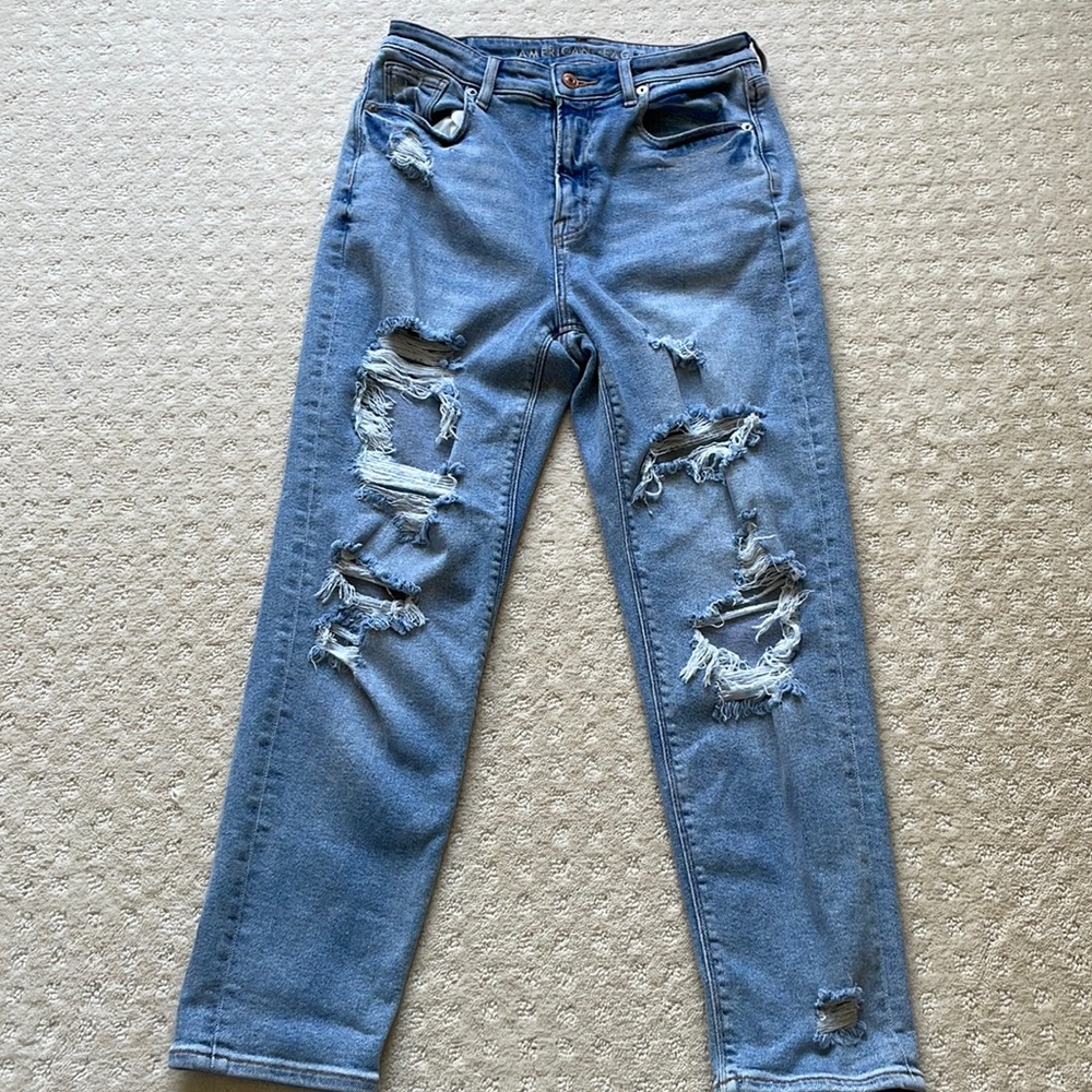 AE Stretch Distressed Mom Jeans